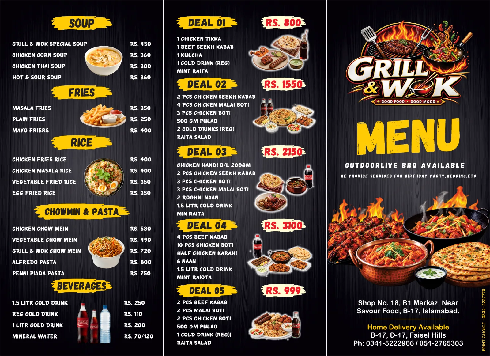 Full Menu — available at Grill & Wok, B-17 Islamabad